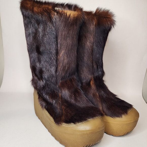 Vintage 70s Berna Italy Mink Fur Platform Boots Sherpa Lined Ski Snow Winter - Picture 2 of 10